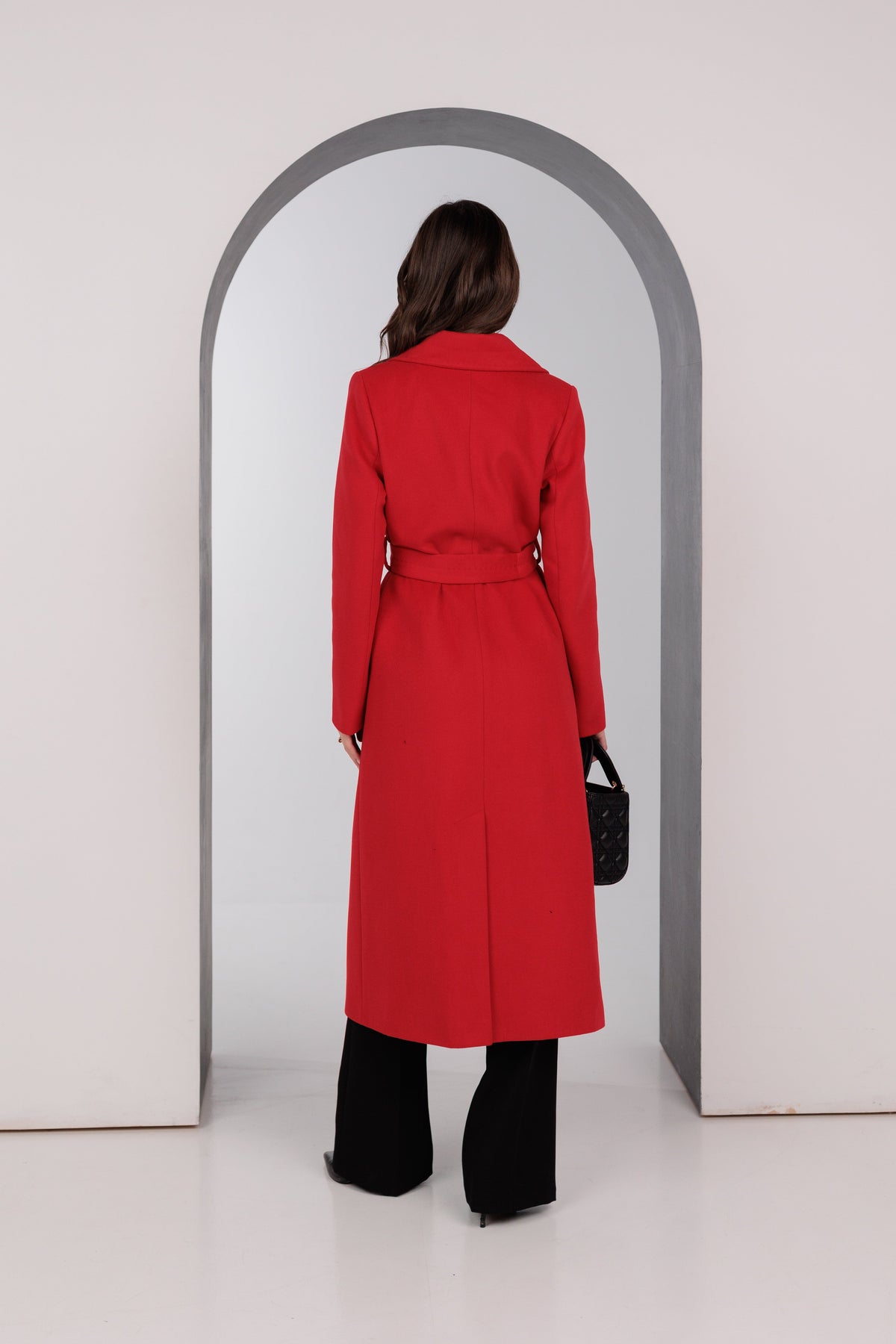Astoria red wraparound wool blend overcoat by Alaska® Outerwear Company