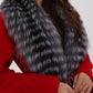 Genuine Silver Fox Virgin Wool Wrap Coat in Red
