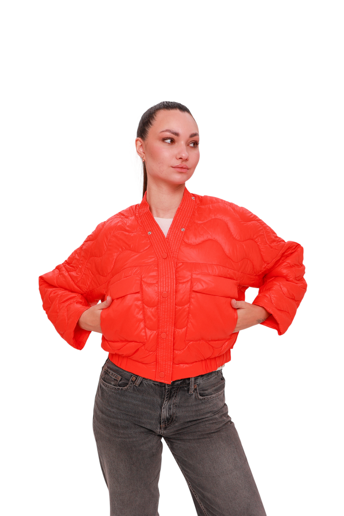 Alaska® Outerwear Company Lexi cropped jacket in coral, front view