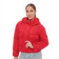 Studded Light Demi-Season Hooded Cropped Jacket in Red