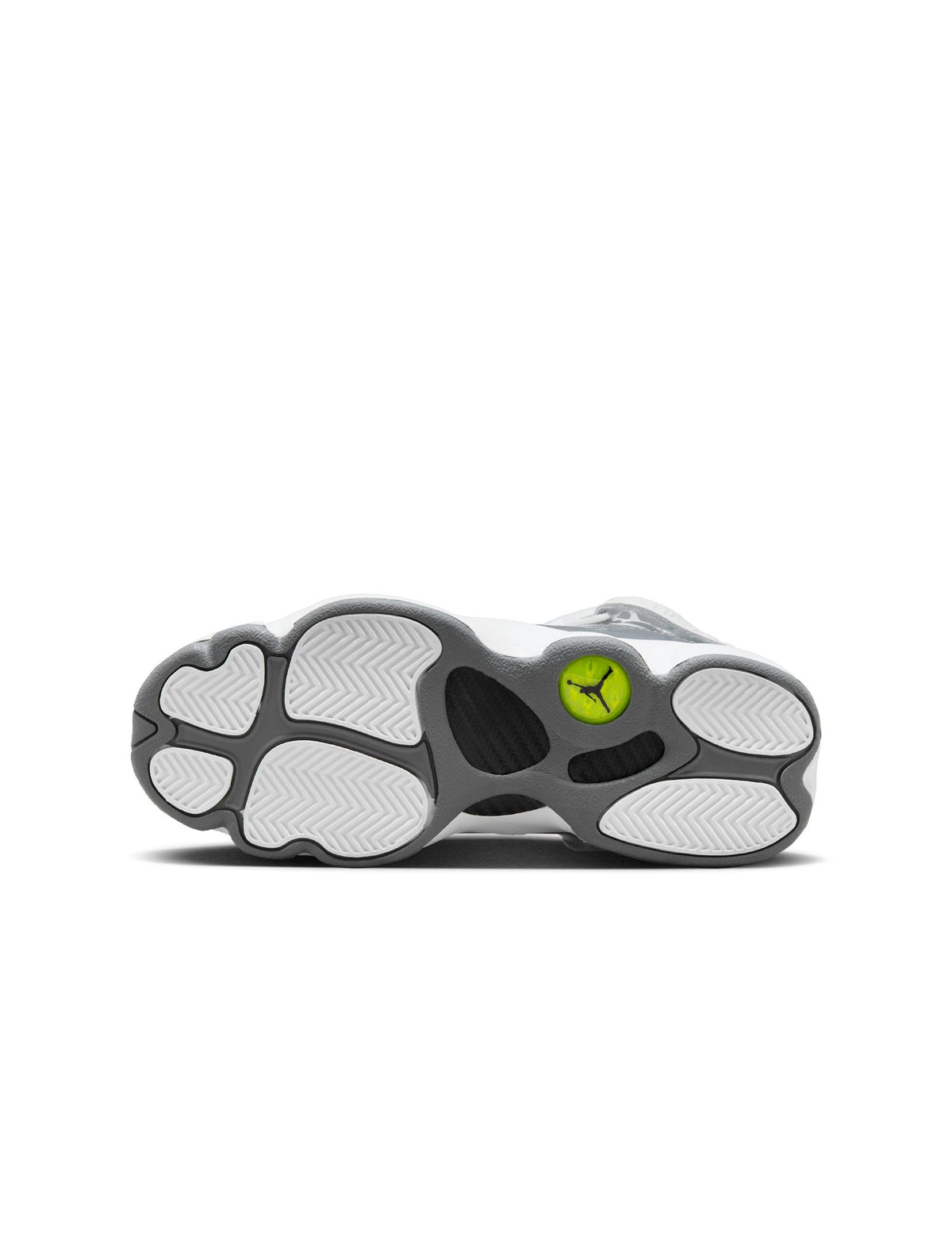 White and cool grey Air Jordan 6 Rings grade school sneakers, featuring a stylish design and Nike branding.