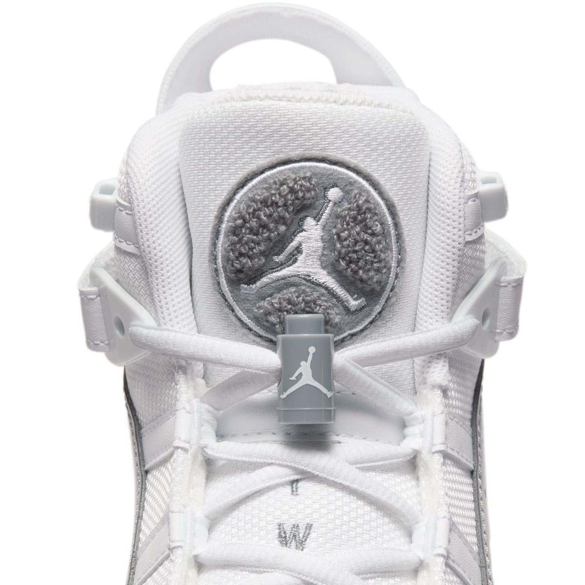 Grade school Air Jordan 6 Rings sneakers in white and cool grey with stylish design, perfect for kids' athletic and casual wear.