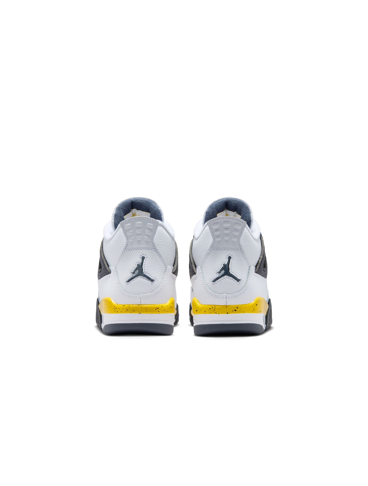 Grade school Air Jordan 4 Retro sneakers in Tour Yellow with black accents, featuring classic basketball shoe design.