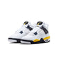 Gradeschool Air Jordan 4 Retro sneakers in tour yellow with black accents, showcasing a stylish basketball shoe design.