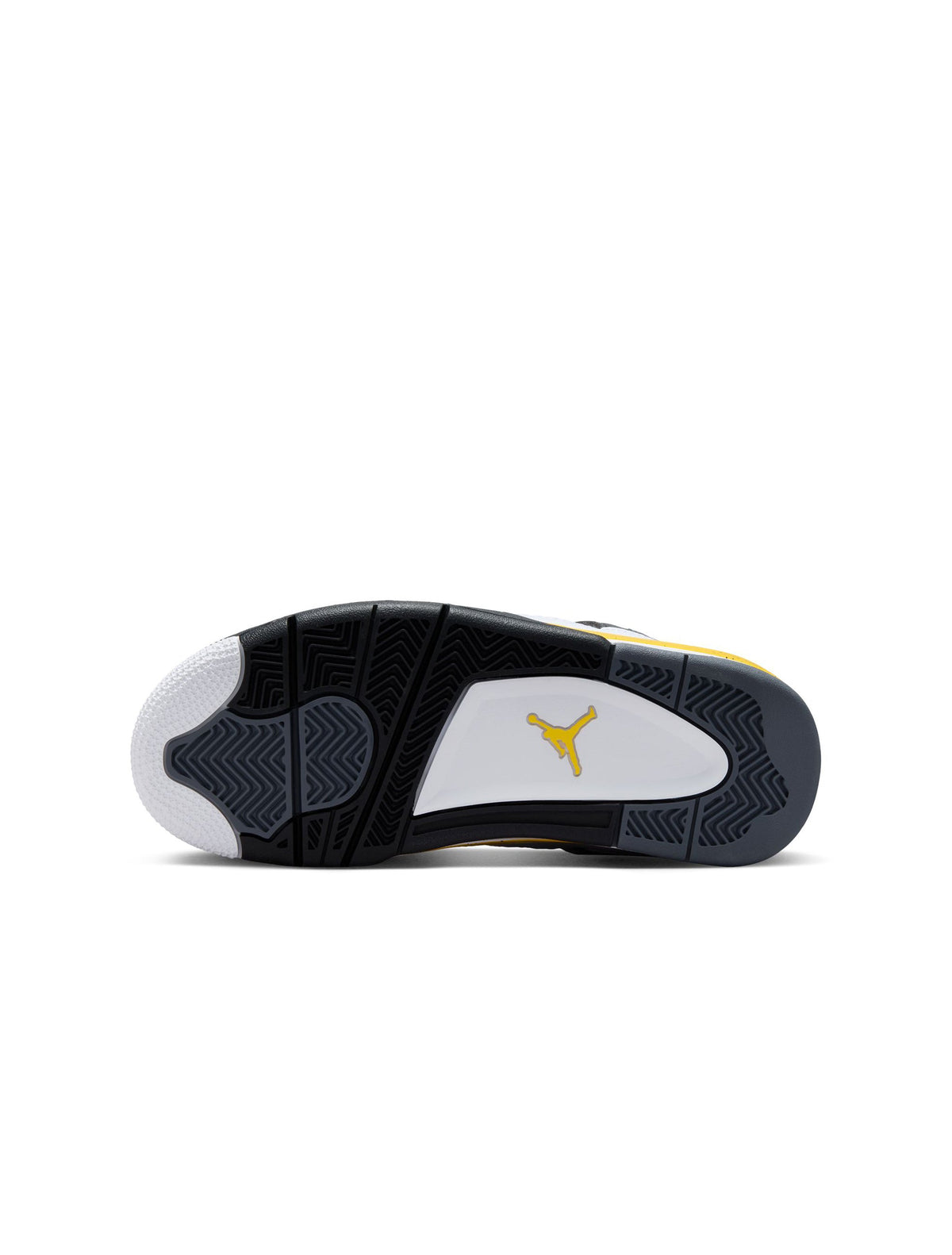 Grade school Air Jordan 4 Retro sneakers in Tour Yellow, featuring a vibrant yellow and grey colorway and stylish design.