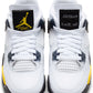 Bright yellow Air Jordan 4 Retro grade school sneakers with black accents, displayed on a plain background.