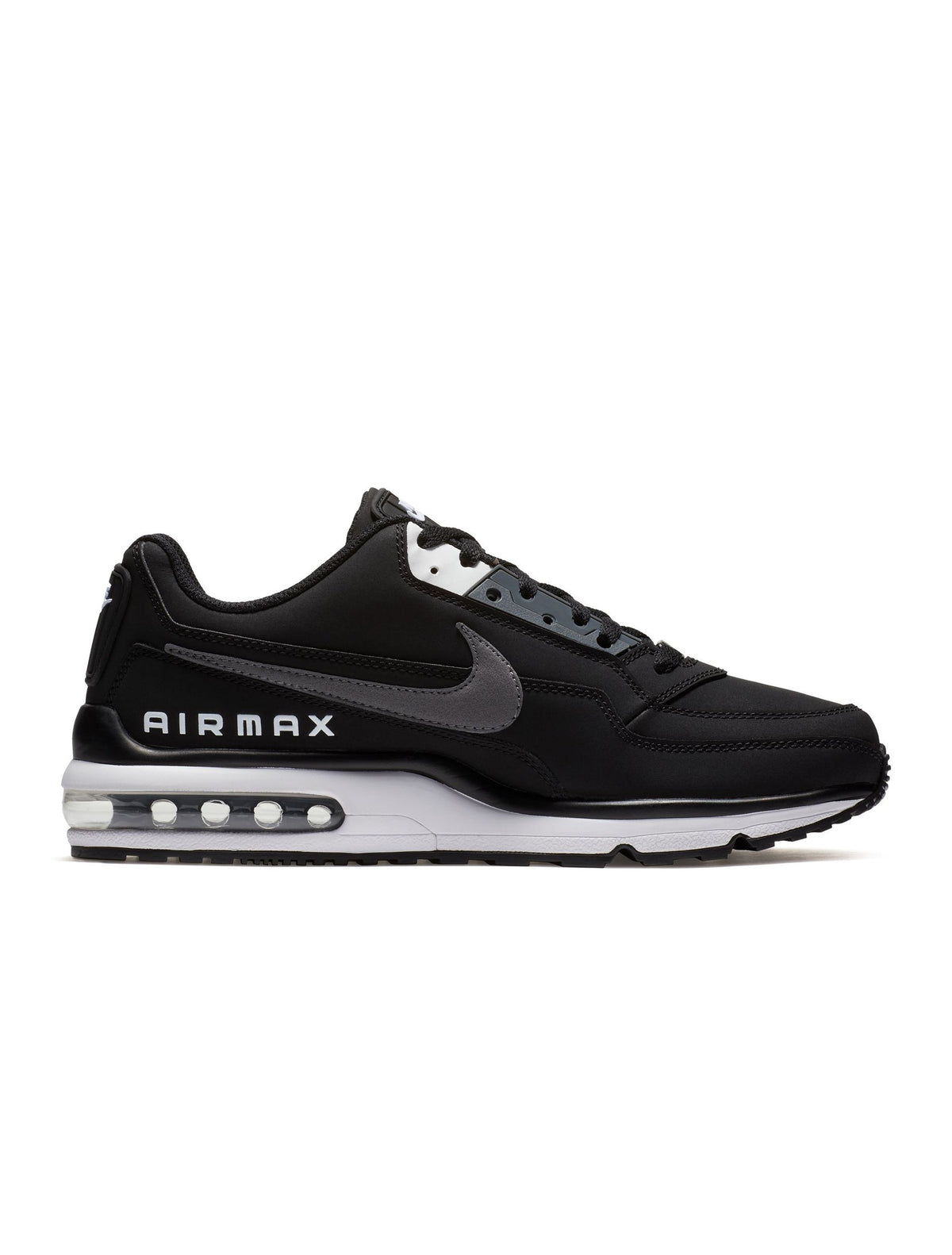 Nike men's Air Max LTD 3 footwear in black and dark grey, side view.