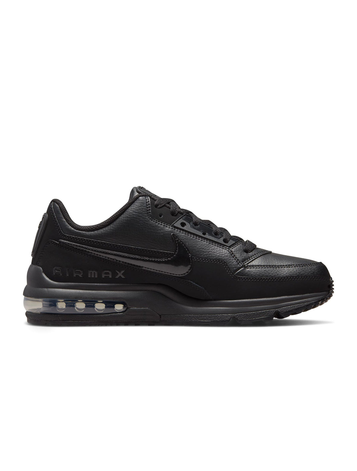 Black Nike Men's Air Max LTD 3 sneakers, side view with visible Air Max cushioning and lace-up design