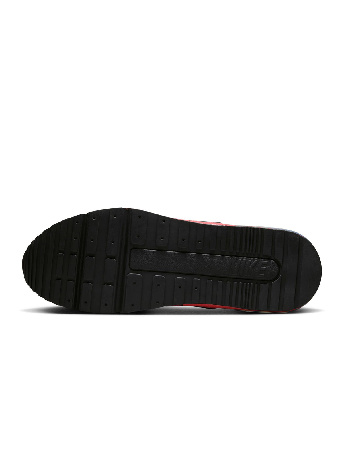 Nike Men's Air Max LTD 3 black sneakers with University Red accents, side view