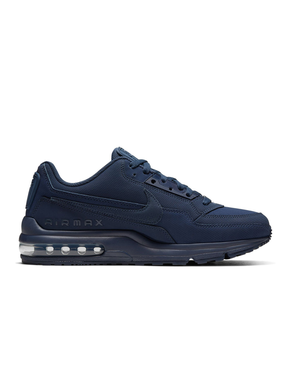 Nike Men's Air Max LTD 3 navy sneakers, side view with visible Air Max cushioning and textured sole