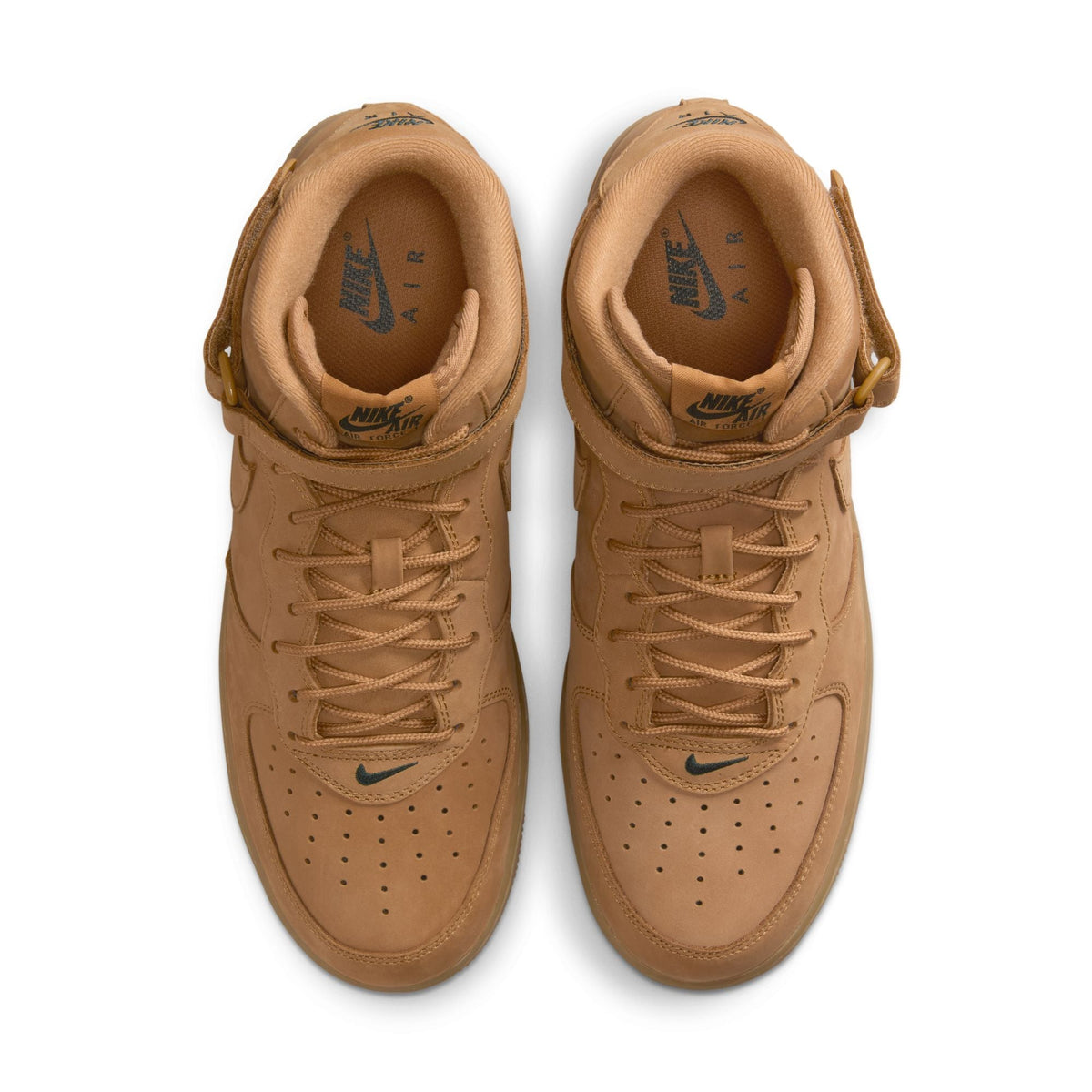 Nike men's Air Force 1 Mid Flax sneakers in tan leather with padded ankle collar and classic mid-top design