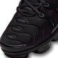Nike men's Air VaporMax Plus sneakers in black with visible Air cushioning sole detail