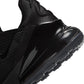 Nike Women's Air Max 270 sneakers in black with a sleek design, featuring visible Air Max cushioning for comfort and style.