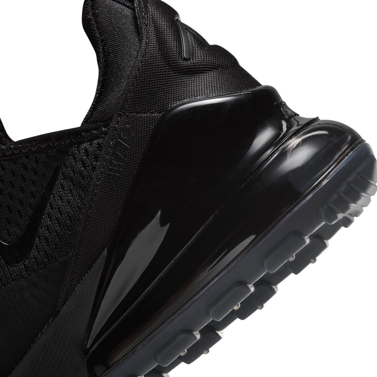 Nike Women's Air Max 270 sneakers in black with a sleek design, featuring visible Air Max cushioning for comfort and style.