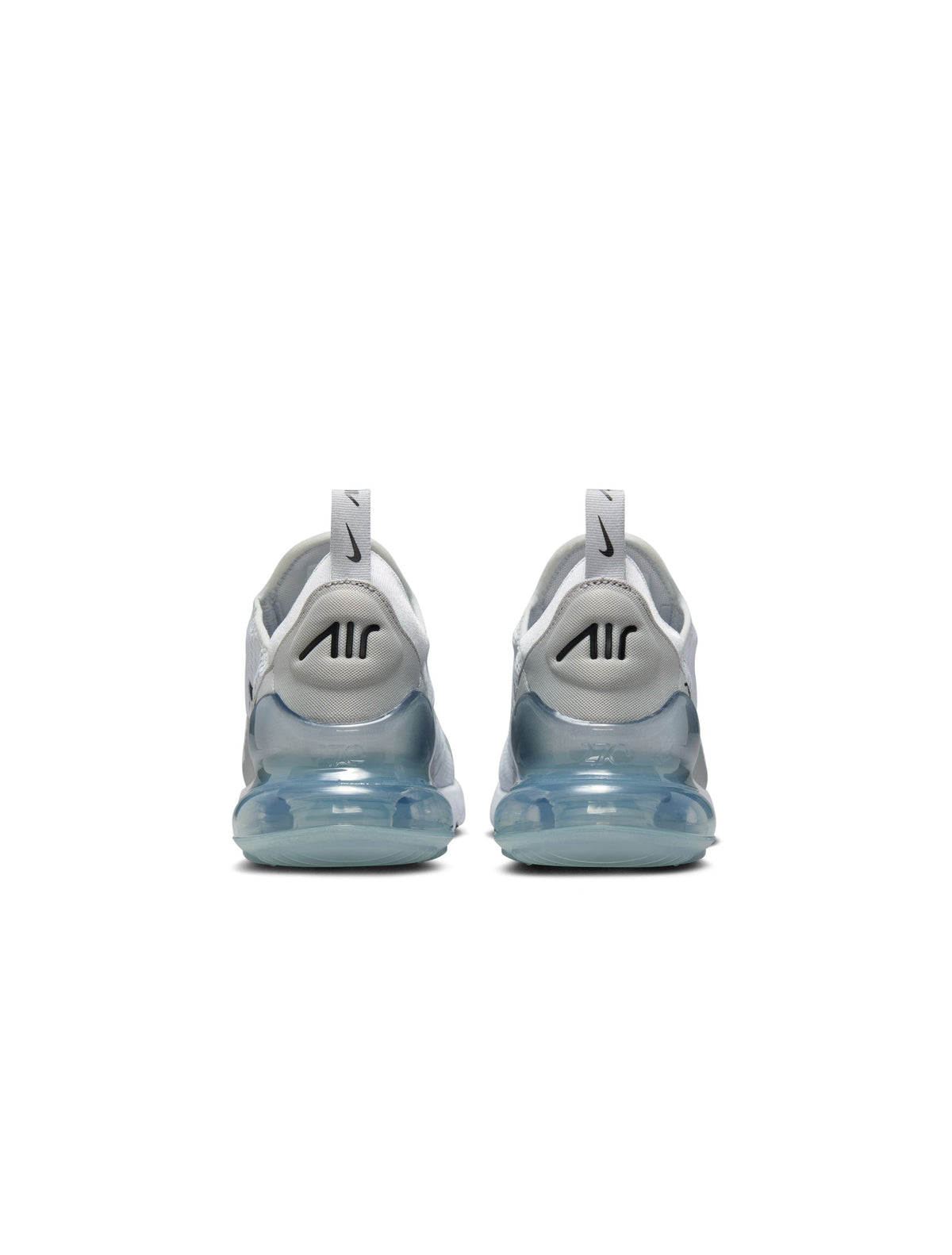 Nike Women's Air Max 270 sneakers in Pure Platinum color, featuring breathable mesh and stylish athletic design.