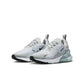 Nike Women's Air Max 270 sneakers in Pure Platinum color, featuring lightweight design and visible air cushioning.