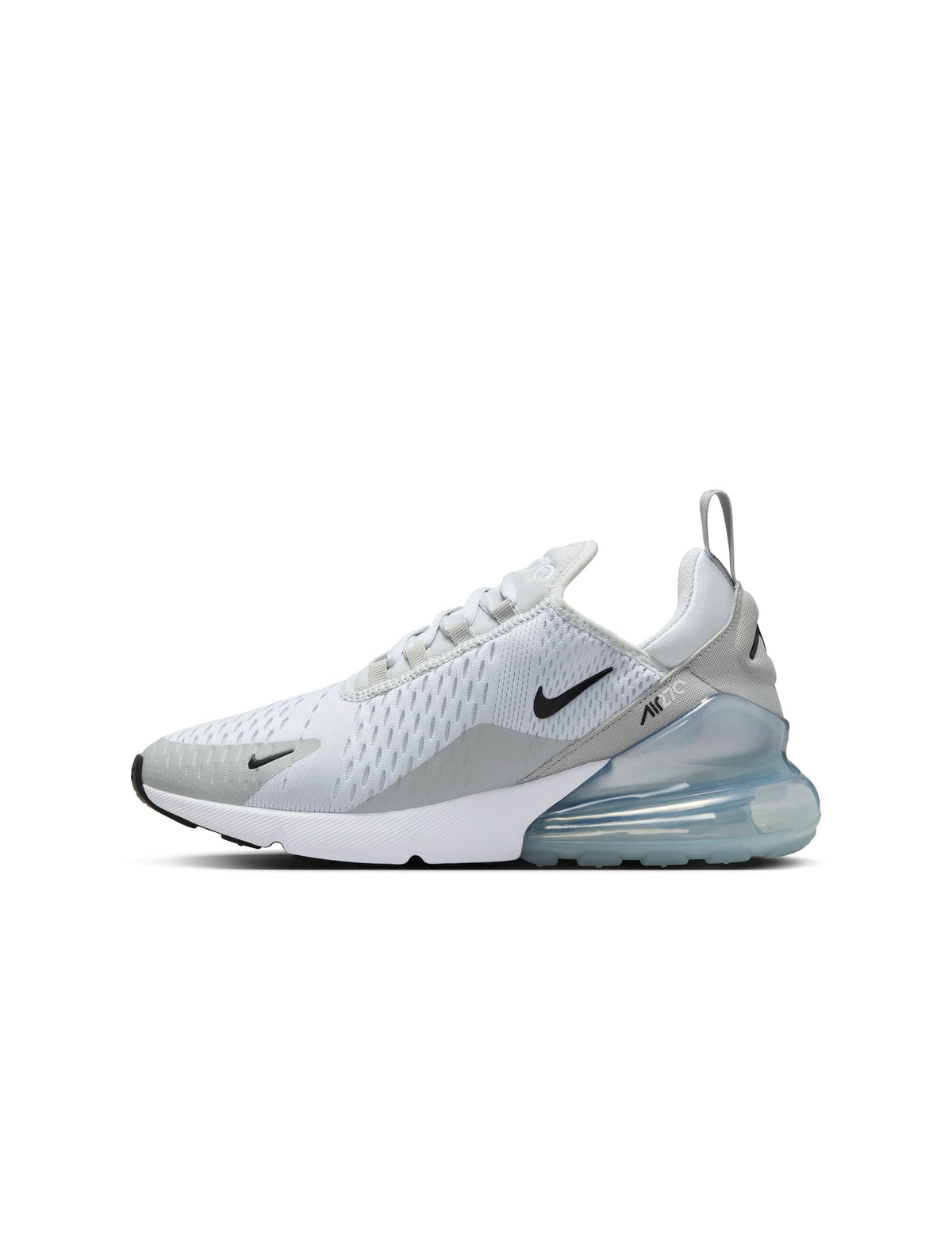 Nike Womens Air Max 270 Pure Platinum sneakers, stylish women's footwear with sleek design and visible Air Max cushioning.