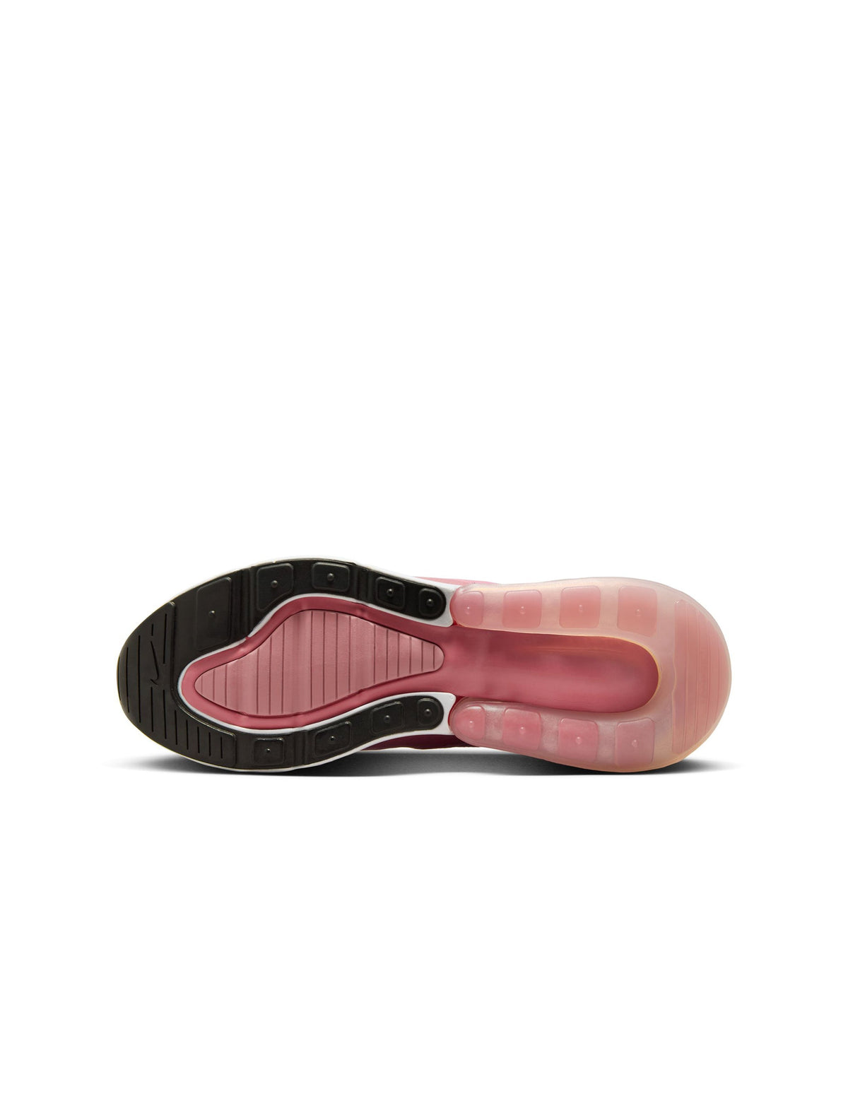 Pink Nike Air Max 270 women's sneakers with white soles and breathable mesh upper, stylish athletic footwear for women.