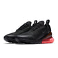 Nike men's Air Max 270 black and hot punch sneakers, side view