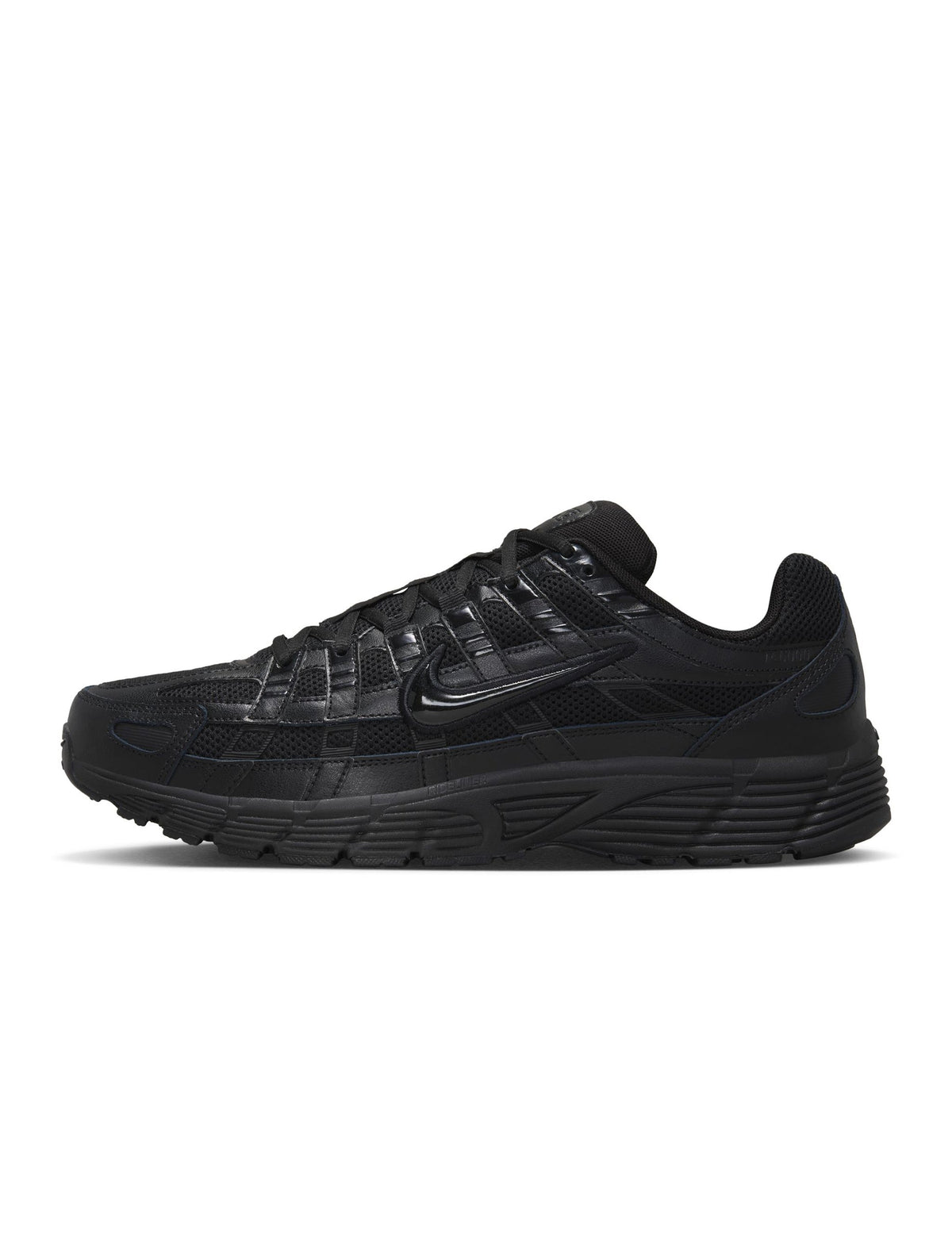 Black Nike Men's P-6000 sneakers with layered mesh and leather panels from Denim Exchange
