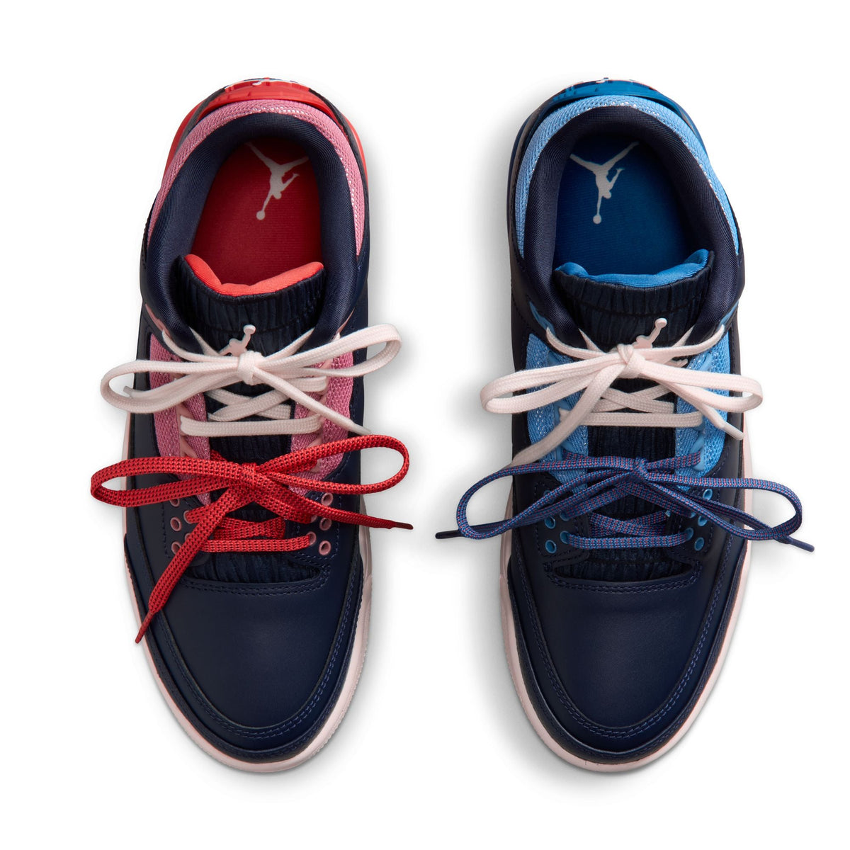 Denim Exchange Air Jordan Women’s 3 Retro Sport Renaissance sneakers in blue and white with elephant print detailing