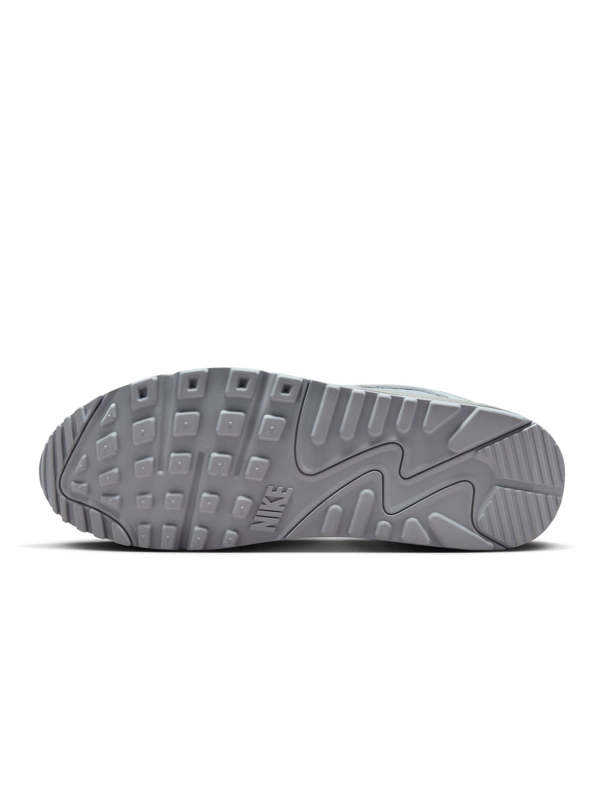 Nike men's Air Max 90 sneakers in Wolf Grey, featuring a classic low-top design and visible Air cushioning.