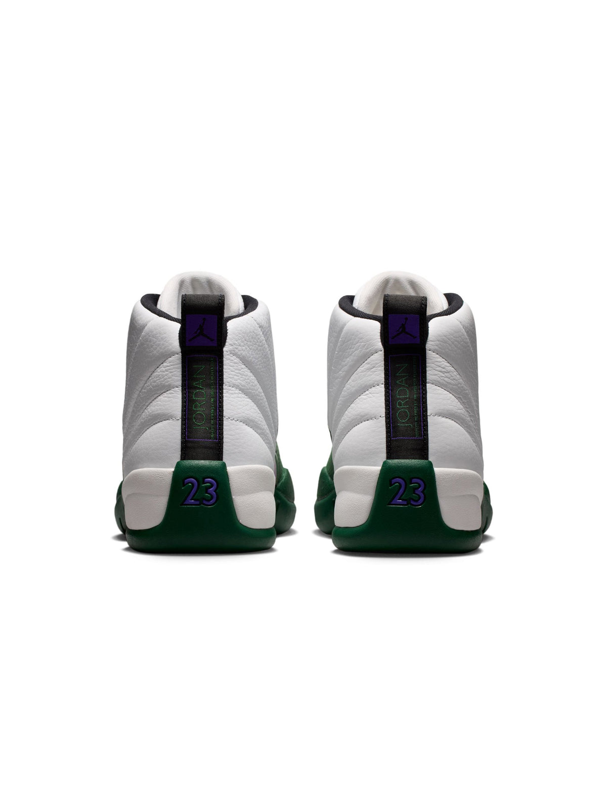 Men's Air Jordan 12 Retro Bucks basketball shoes in white and red, featuring a sleek design and high-top silhouette.