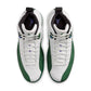Men's Air Jordan 12 Retro Bucks basketball shoes in red and white, featuring premium leather and classic Jordan design.