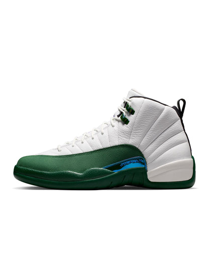 Men's Air Jordan 12 Retro Bucks basketball shoes in red and white, featuring a sleek design and durable leather upper.