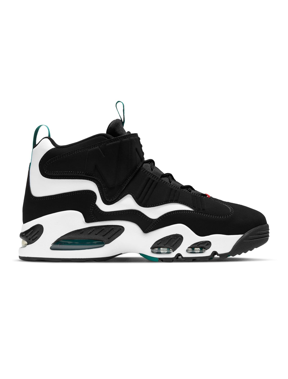 Nike men's Air Griffey Max 1 Fresh Water sneakers in white and black with blue accents