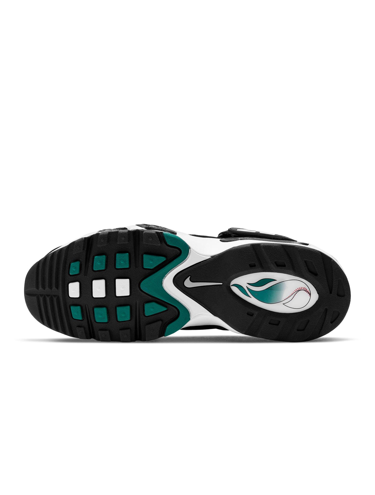 Nike men's Air Griffey Max 1 Fresh Water sneakers in white, black, and teal with visible side swoosh