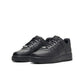 Nike Women's Air Force 1 '07 black and black sneakers, classic style, with white soles, shown from a side angle.