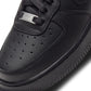 Black Nike Womens Air Force 1 '07 sneakers with white soles, showcasing the classic design and stylish look for women.