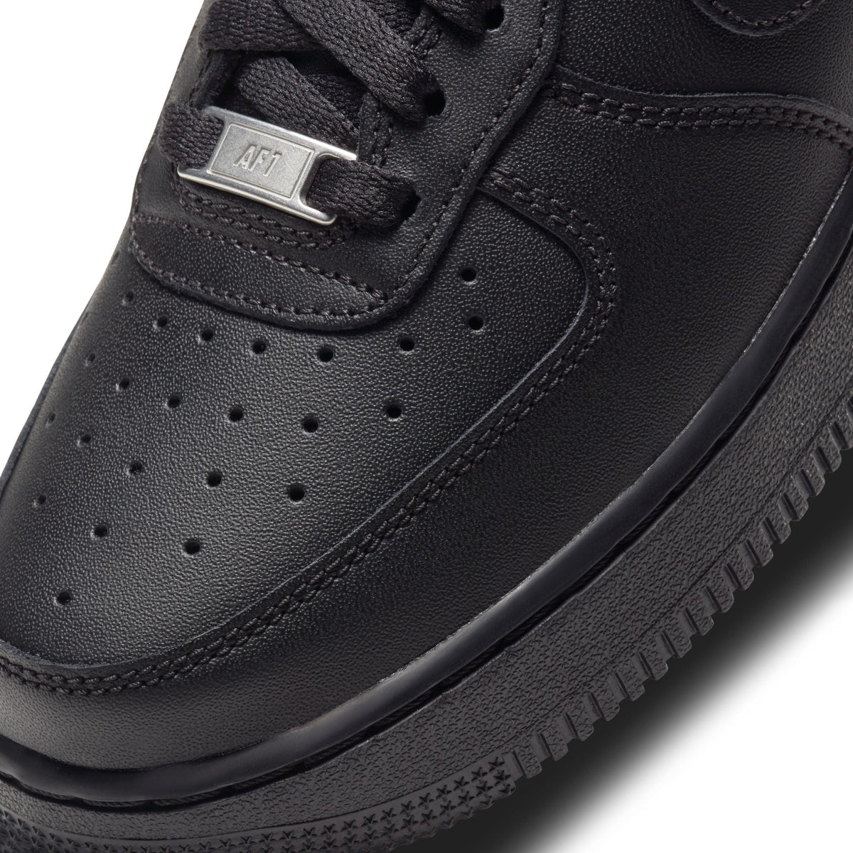 Black Nike Womens Air Force 1 '07 sneakers with white soles, showcasing the classic design and stylish look for women.