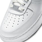 White Nike Women's Air Force 1 '07 sneakers with clean design and Nike branding, showcasing the classic footwear style.