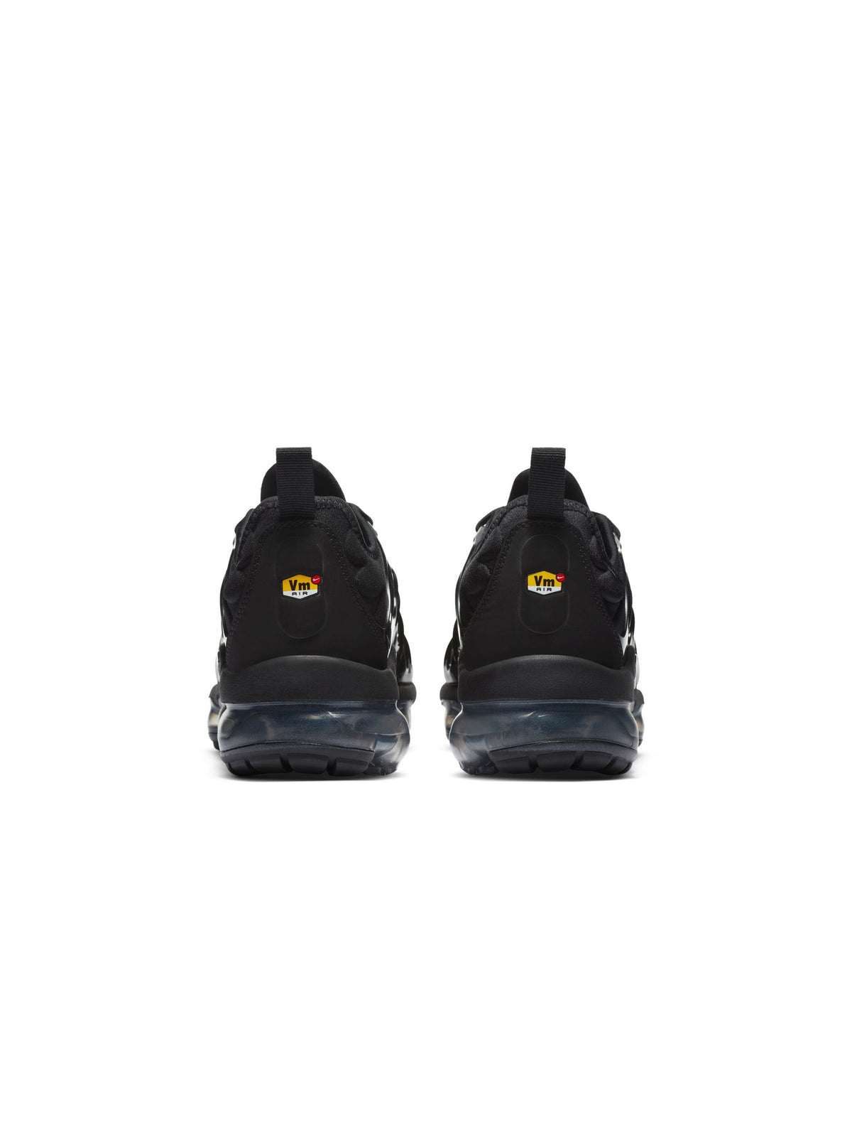 Nike Womens Air Vapormax Plus black and anthracite running shoes, showcasing sleek design and cushioned sole for comfort