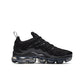 Nike Womens Air Vapormax Plus black and anthracite running shoes, showcasing sleek design with breathable mesh uppers and cushioned soles.