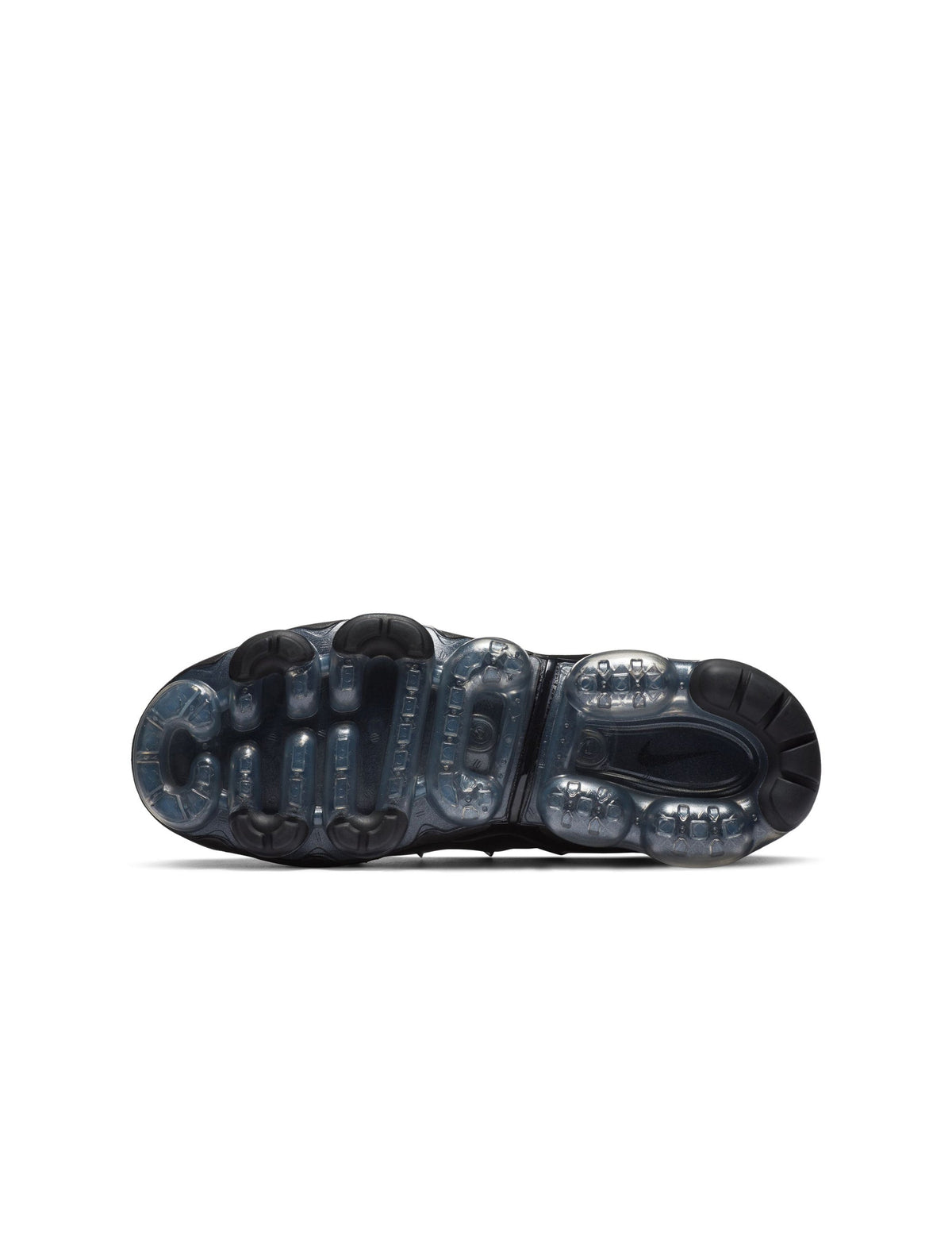 Nike Womens Air Vapormax Plus black and anthracite athletic footwear with sleek design and visible air cushioning.