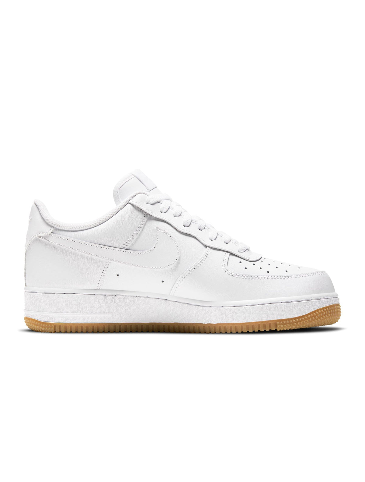 Nike men’s Air Force 1 ’07 white and gum sneakers, side view