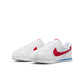 Nike Women's Cortez Leather Forrest Gump sneakers, classic white and black leather athletic shoes with Nike branding.