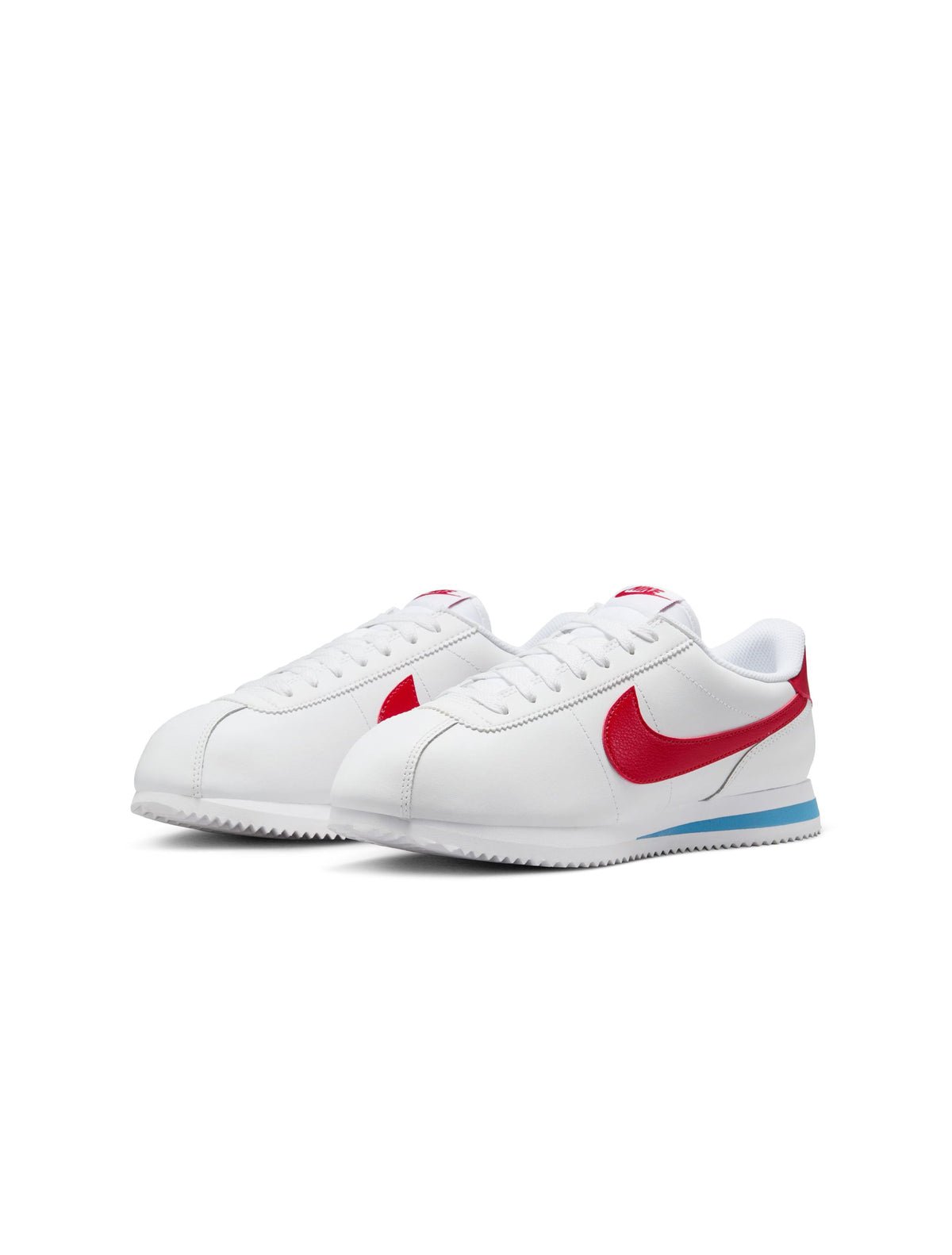 Nike Women's Cortez Leather Forrest Gump sneakers, classic white and black leather athletic shoes with Nike branding.
