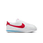 Nike Women's Cortez Leather Forrest Gump sneakers in white and red, featuring classic design and Nike branding.