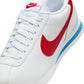 Nike Womens Cortez Leather Forrest Gump sneakers, blue and white leather footwear with Nike branding and classic design.
