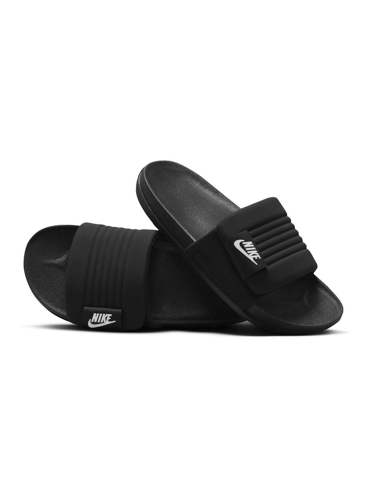 Nike men's Offcourt Adjust slides in black with adjustable strap and cushioned sole