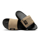 Nike men’s Offcourt Adjust slides in black and khaki with adjustable strap and cushioned sole