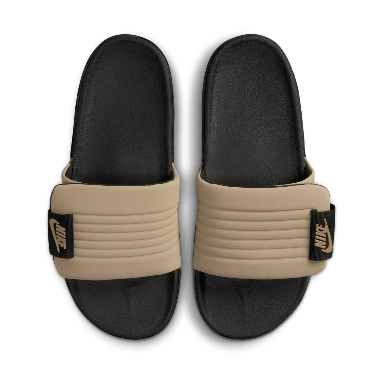 Nike men's Offcourt Adjust slides in black and khaki with adjustable strap, by Denim Exchange