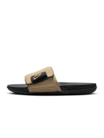Nike men's Offcourt Adjust slides in black and khaki with adjustable strap and cushioned sole