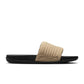 Nike men’s Offcourt Adjust slides in black and khaki with adjustable straps and cushioned footbeds