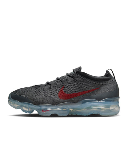 Men's Nike Air Vapormax 2023 Flyknit shoes in dark grey with Gym Red accents