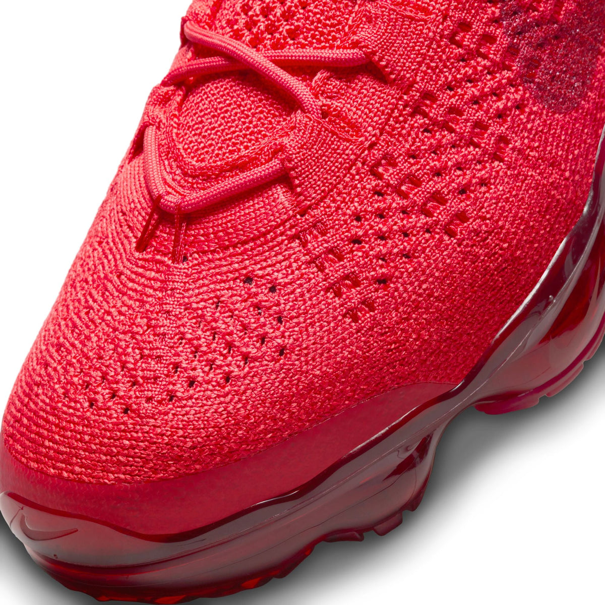 Denim Exchange men's Nike Air VaporMax 2023 Flyknit shoes in Track Red, side view